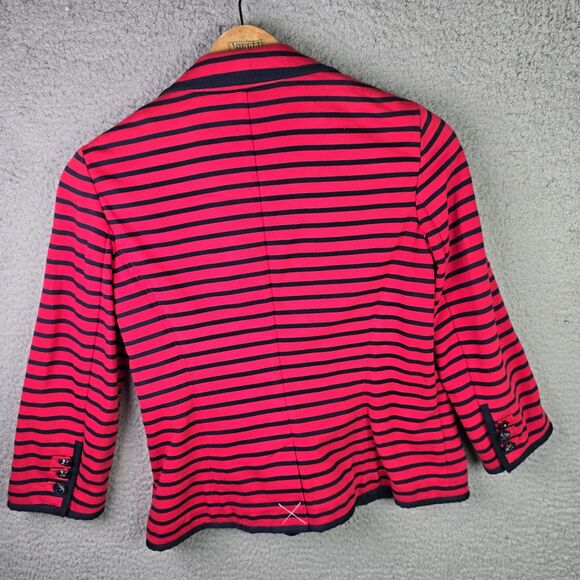 Talbots Blazer Jacket SP Red Blue Striped Cotton Knit Patriotic Nautical NWT - Picture 12 of 16